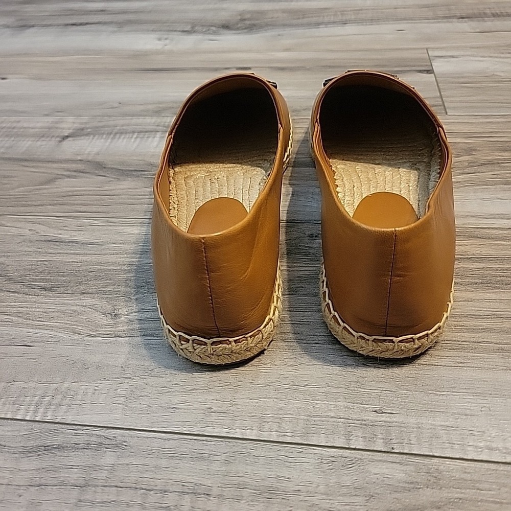 Tory Burch Ines Espadrilles Leather Platform Womens 12 Tan Double T Slip On - Picture 5 of 10